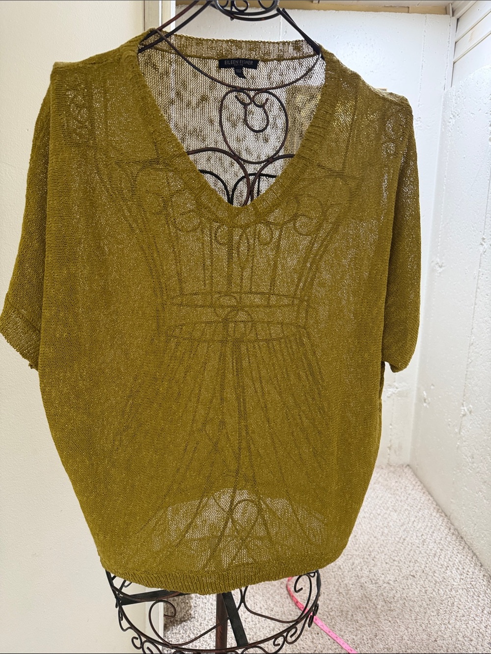 Eileen Fisher Mustard Open-Weave V-Neck Sweater